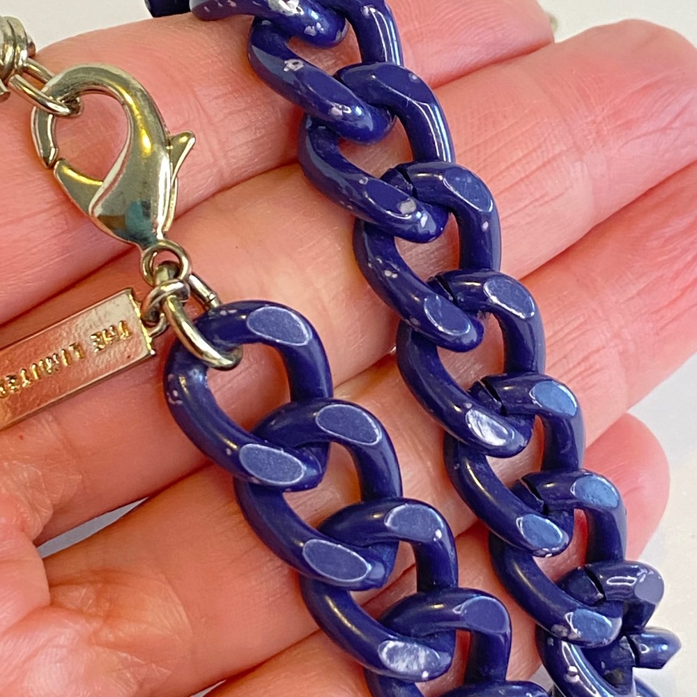 The Limited Chunky Chain Necklace Gold‎ Tone Blue Accent Square Gem Heavy Enamel - Picture 10 of 14